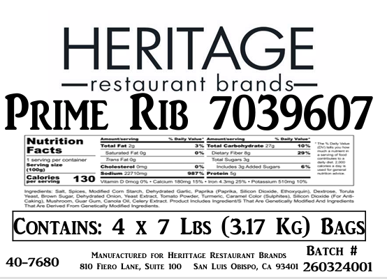 HRB Prime Rib 7039607 4/7# Case