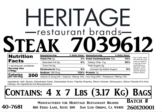 HRB Steak 7039612 4/7# Case