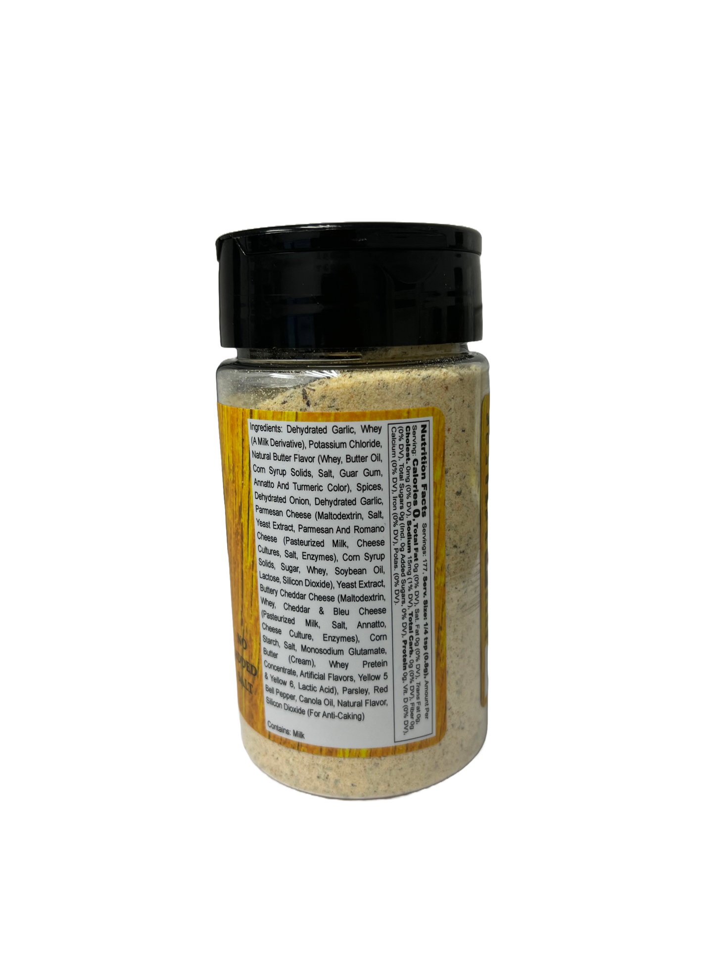 Hi-West Buttery Garlic Seasoning 5oz jar featuring ingredient list, no added salt for flavorful dishes.