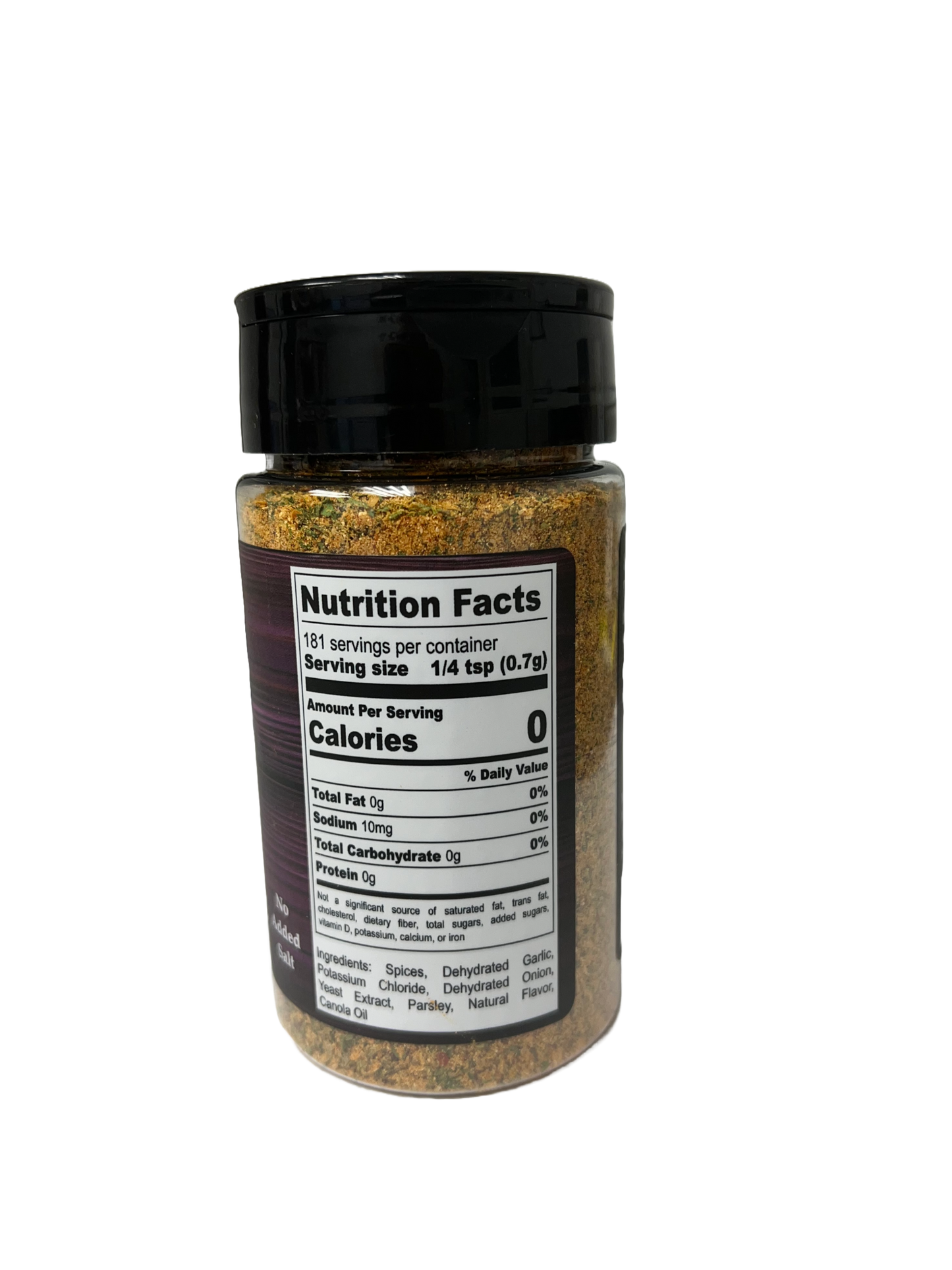 Hi-West Chicago Prime Seasoning jar showcasing nutrition facts, zero calories, and no added salt for healthier cooking.