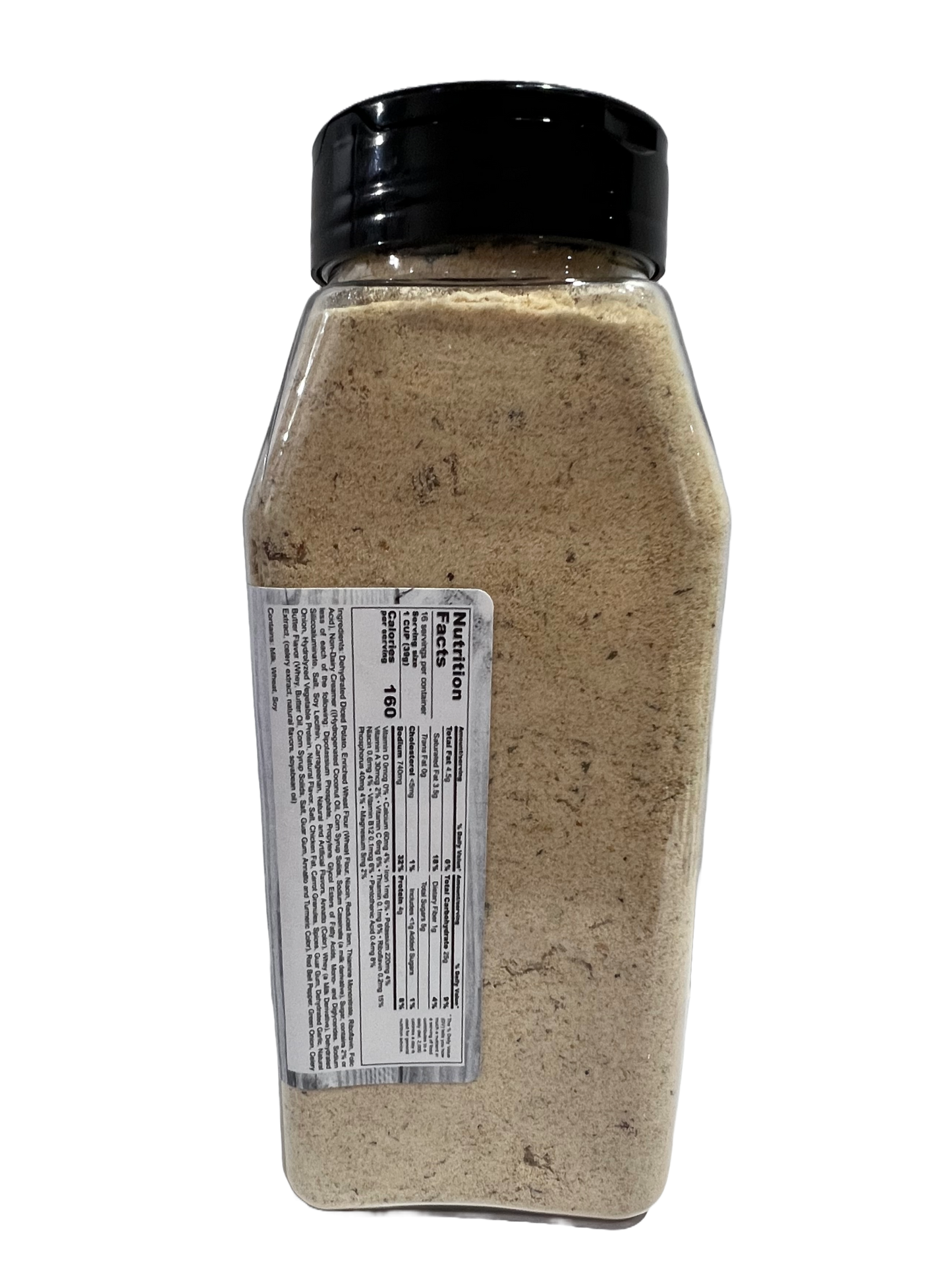Container of seasoning powder with label and nutritional information, showcasing a unique blend for flavoring.