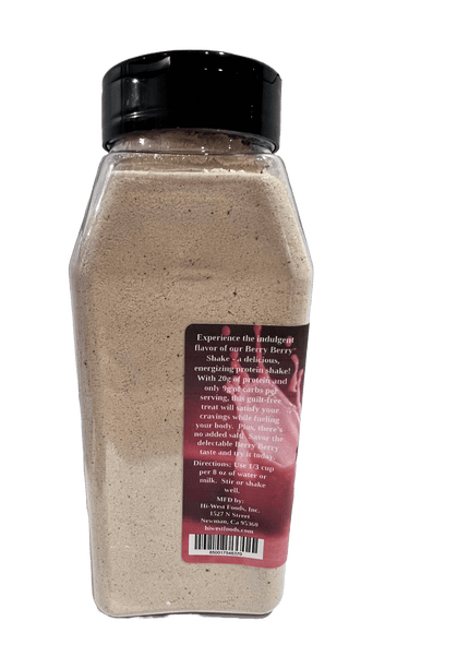 Hi-West Berry Berry Protein Smoothy 13.4oz, energizing shake with 20g protein, low carbs, and no added salt.