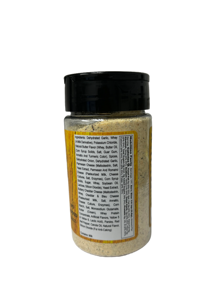 Hi-West Buttery Garlic Seasoning 5oz jar featuring ingredient list, no added salt for flavorful dishes.