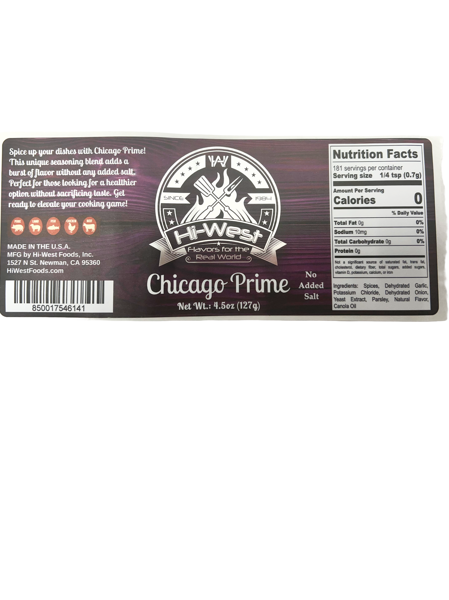 Hi-West Chicago Prime Seasoning NO ADDED SALT