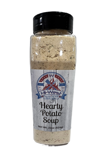 Hi-West Hearty Potato Soup 22oz bottle, creamy potato blend with celery and carrots, perfect for comfort food.